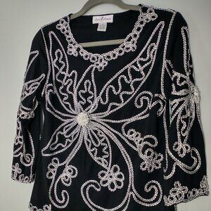 Once Again Blouse with Embroidered Accents Size M
